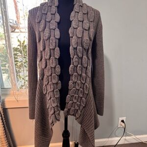 Elegant Gray Textured Women's Cardigan(50% wool)